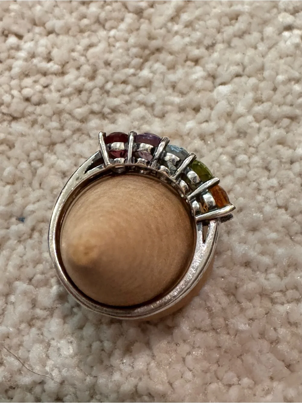 Vintage sterling silver 925 multi color gemstone ring R STER 7.25